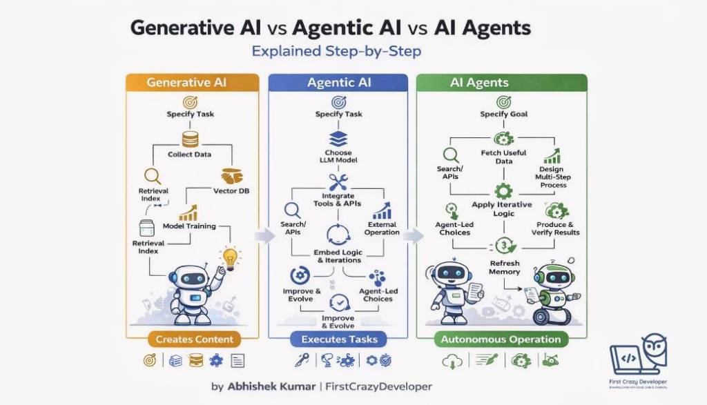 Generative AI vs Agentic AI vs AI&nbsp;Agents